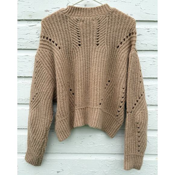 Elizabeth and James Sweater Tan Open Stitch Crew Neck Cropped Women's Medium - Picture 2 of 6
